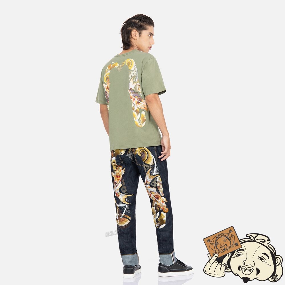 Men Evisu TATTOO KOI DAICOCK PRINT T-SHIRT Vert | 385AJTCGP