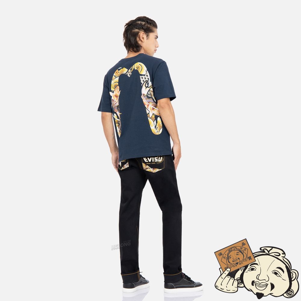 Men Evisu TATTOO KOI DAICOCK PRINT T-SHIRT Bleu Marine | 821LAGSQT