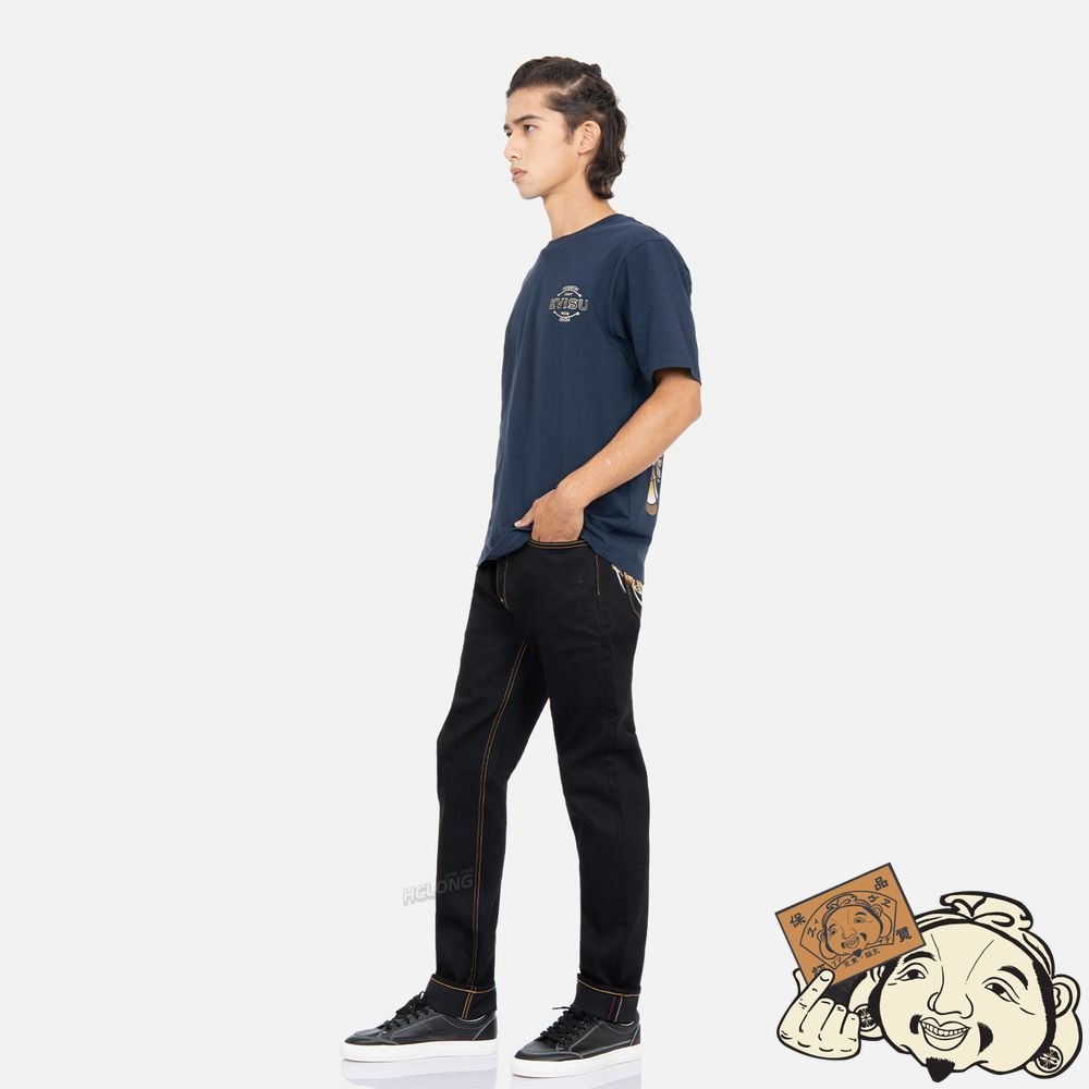 Men Evisu TATTOO KOI DAICOCK PRINT T-SHIRT Bleu Marine | 821LAGSQT