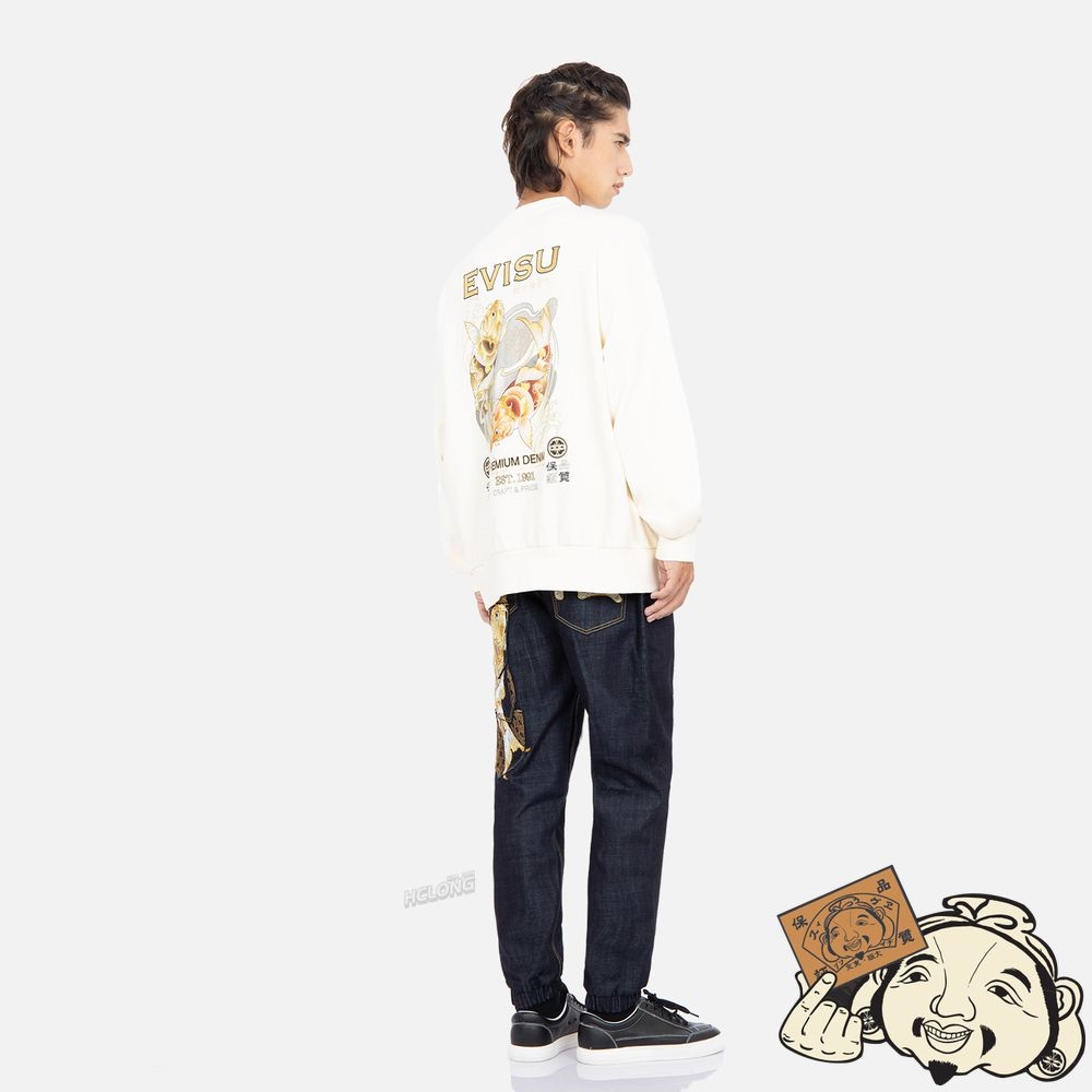Men Evisu TATTOO KOI DUO PRINT SWEATSHIRT Beige | 645ARFEJN