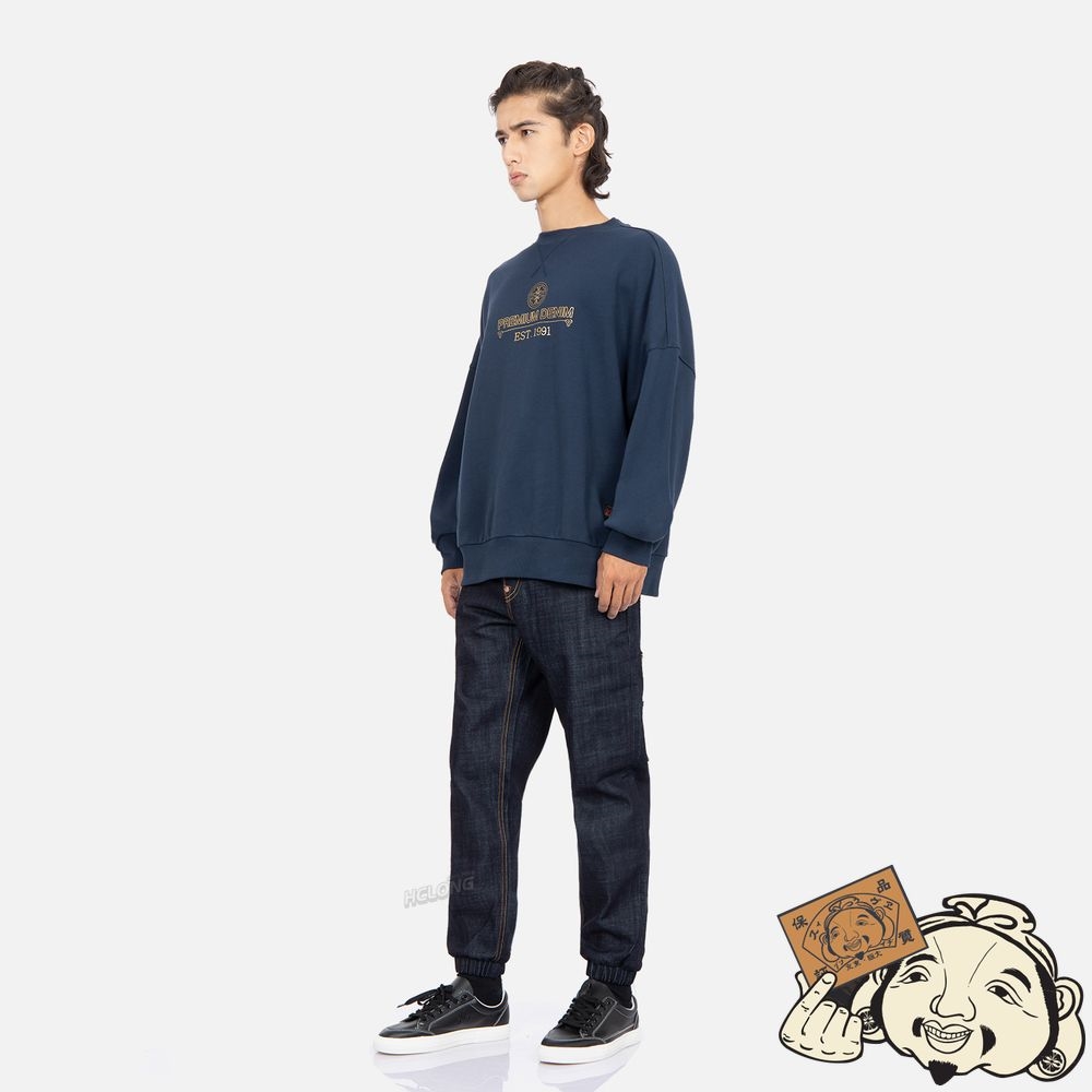 Men Evisu TATTOO KOI DUO PRINT SWEATSHIRT Bleu Marine | 805PGYKDU
