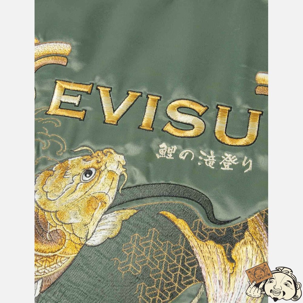 Men Evisu TATTOO KOI EMBROIDERY PADDED BOMBER JACKET Vert | 810RPNHVG