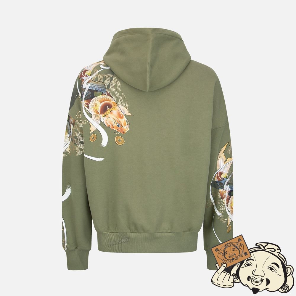 Men Evisu TATTOO KOI PRINT HOODED SWEATSHIRT Vert | 728SLMPAT