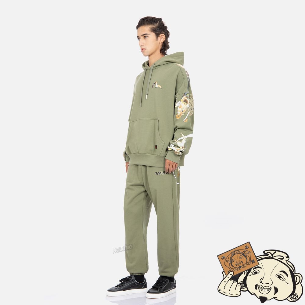 Men Evisu TATTOO KOI PRINT HOODED SWEATSHIRT Vert | 728SLMPAT