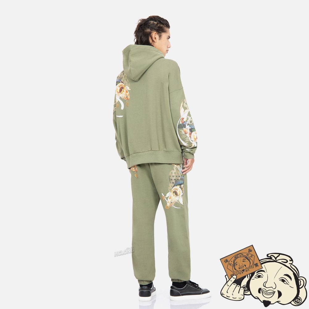 Men Evisu TATTOO KOI PRINT HOODED SWEATSHIRT Vert | 728SLMPAT