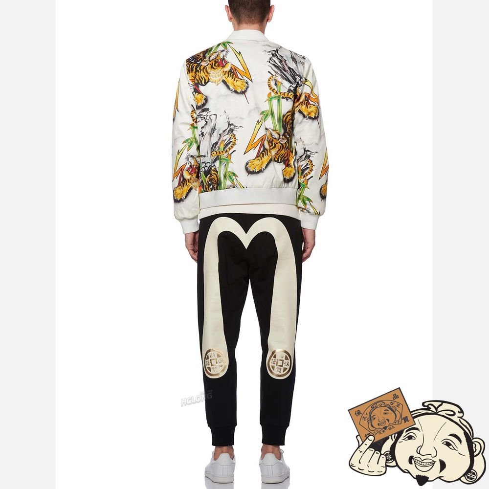 Men Evisu TIGER INK WASH PAINTING PRINT BOMBER JACKET Blanche | 193PFBIMQ