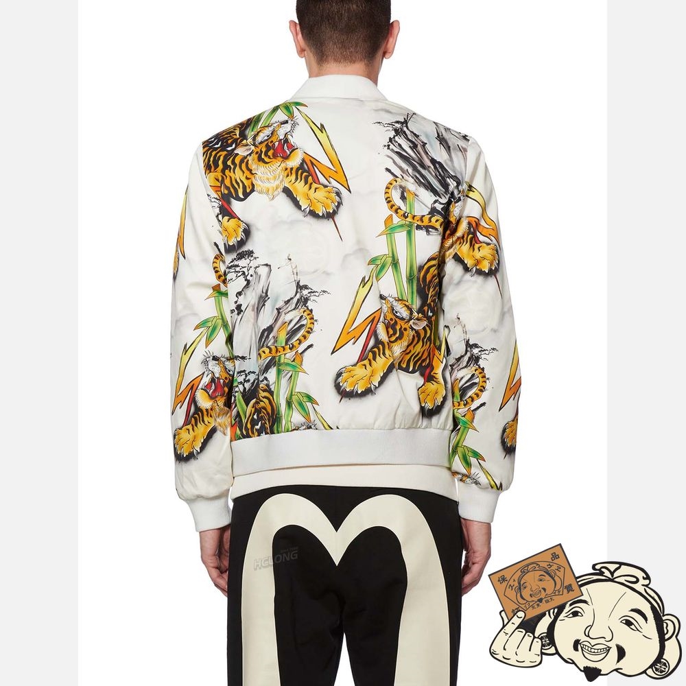 Men Evisu TIGER INK WASH PAINTING PRINT BOMBER JACKET Blanche | 193PFBIMQ