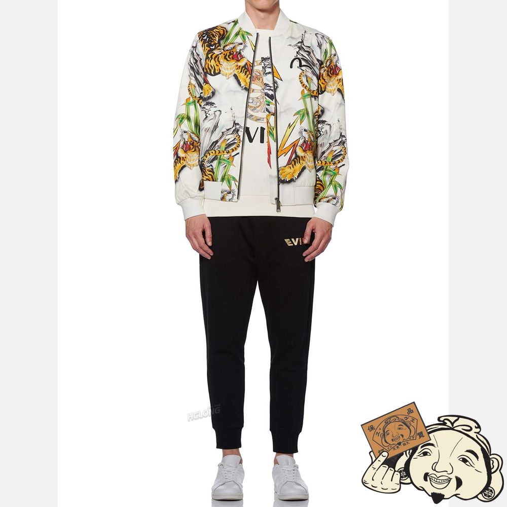 Men Evisu TIGER INK WASH PAINTING PRINT BOMBER JACKET Blanche | 193PFBIMQ