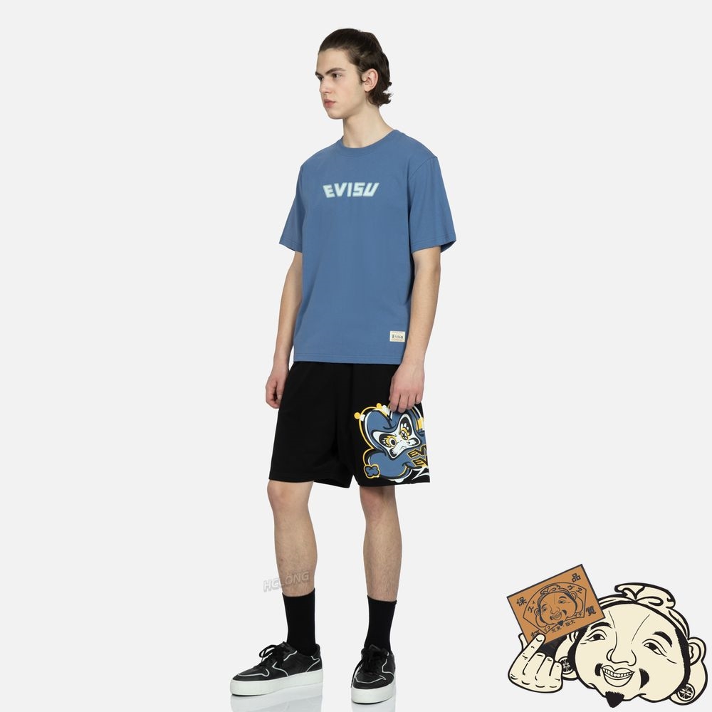 Men Evisu TRANSFORMING DARUMA PRINT SWEAT SHORTS Noir | 397YRAIUZ