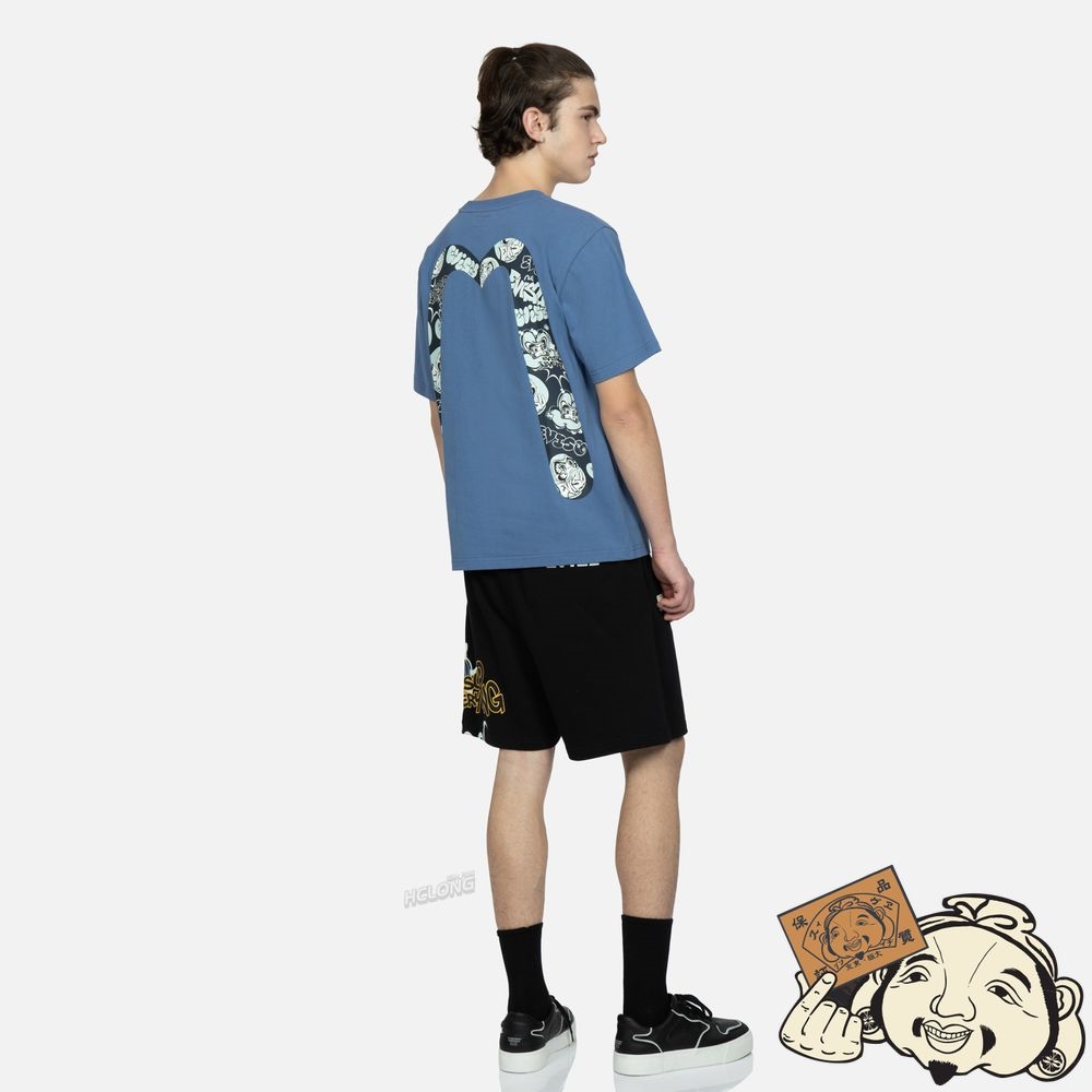 Men Evisu TRANSFORMING DARUMA PRINT SWEAT SHORTS Noir | 397YRAIUZ