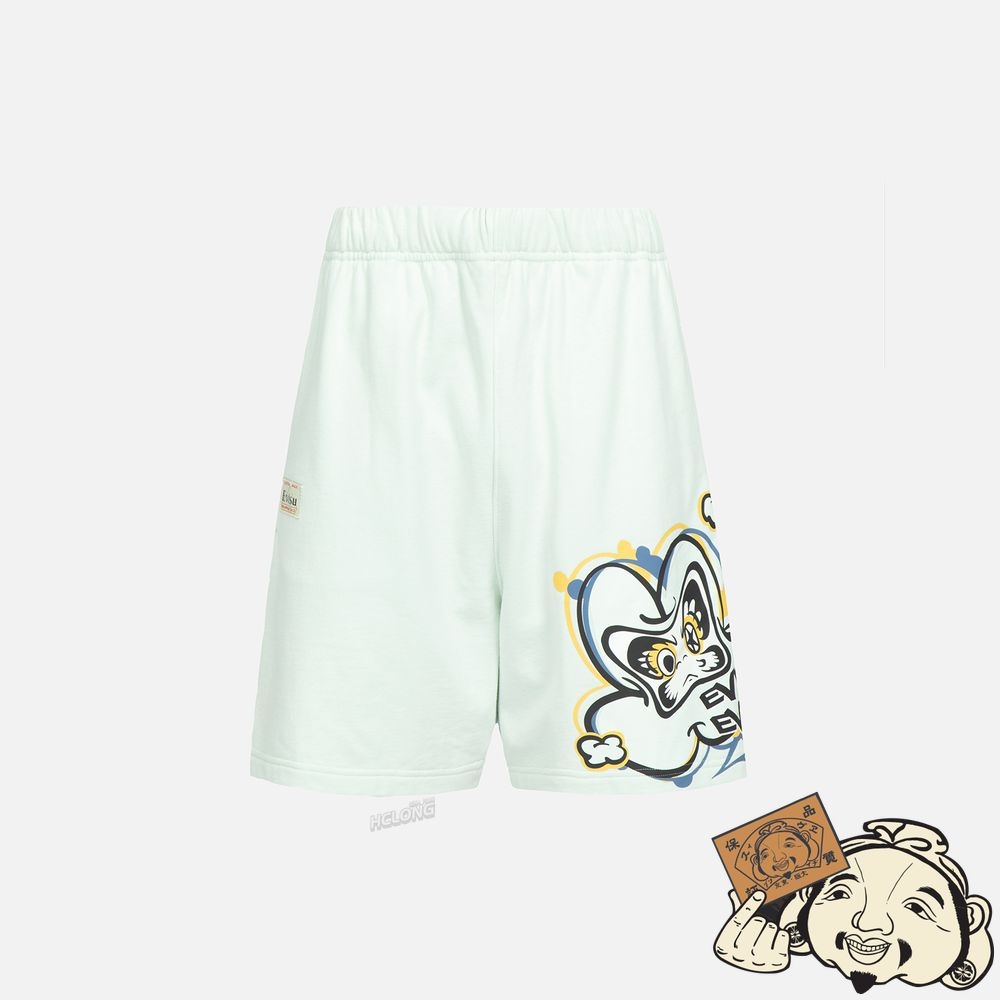 Men Evisu TRANSFORMING DARUMA PRINT SWEAT SHORTS Vert Clair | 762YBRKWS