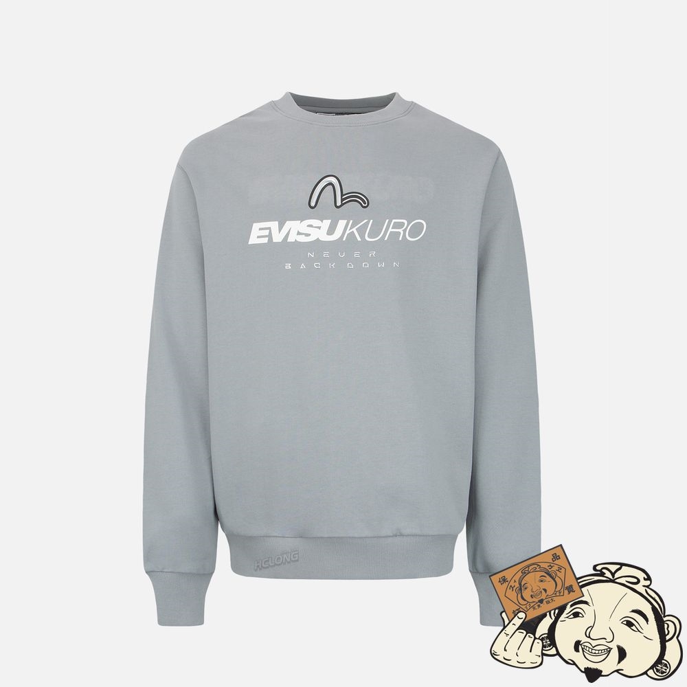 Men Evisu TRANSPARENT SEAGULL BADGE LOGO PRINT SWEATSHIRT Grise | 478GUBXOC