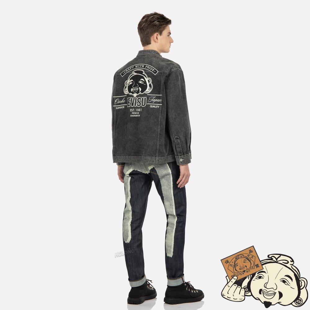 Men Evisu TWO-LAYER BRUSHSTROKE DAICOCK PRINT CARROT-FIT JEANS #2017 Indigo | 926FPMBEK