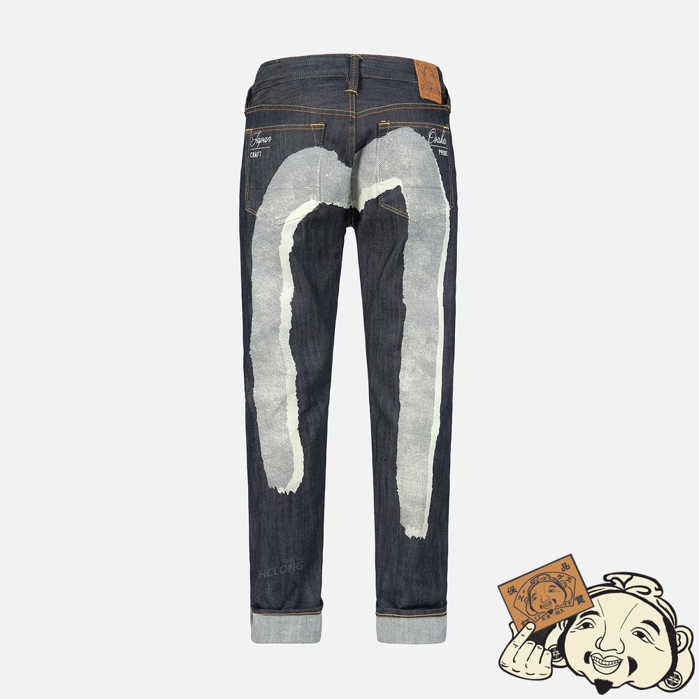 Men Evisu TWO-LAYER BRUSHSTROKE DAICOCK PRINT CARROT-FIT JEANS #2017 Indigo | 926FPMBEK