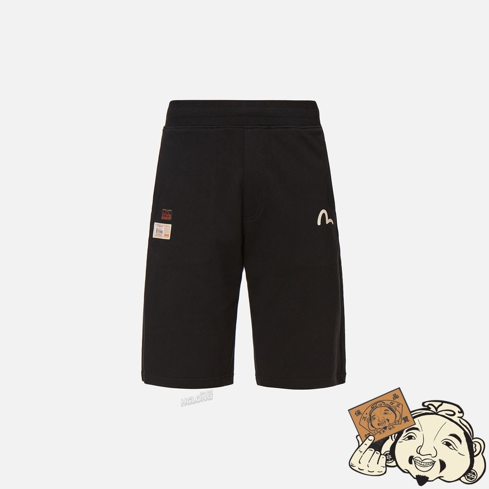 Men Evisu TWO TONE DAICOCK PRINT SWEAT SHORTS Noir | 150DPYCWH