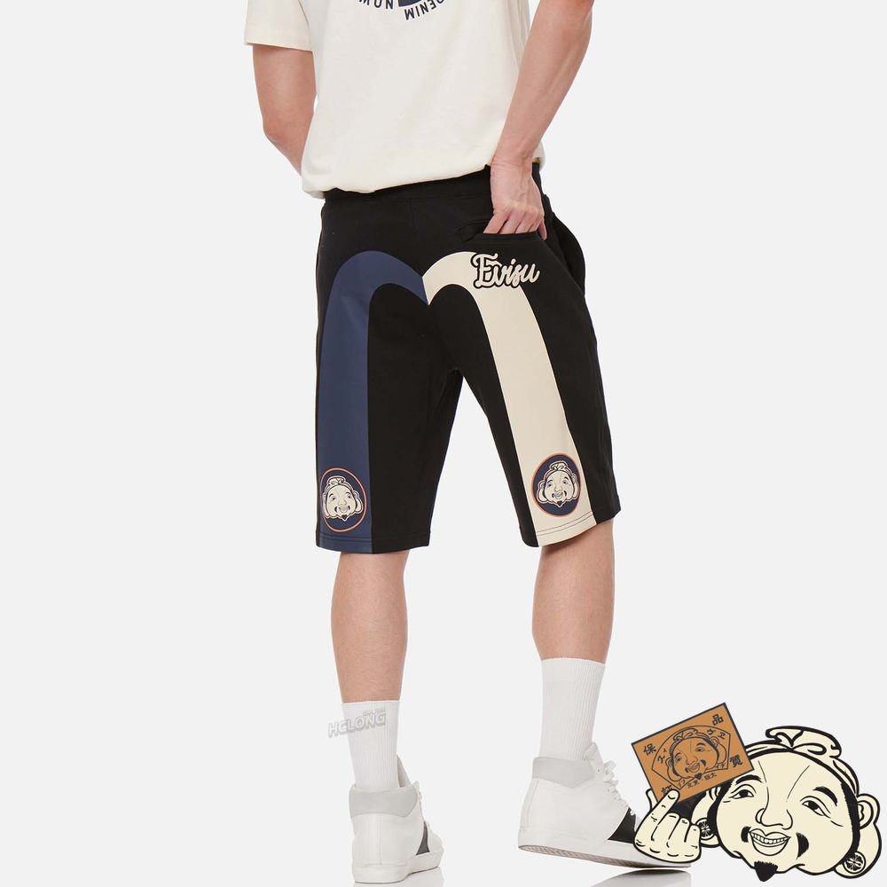 Men Evisu TWO TONE DAICOCK PRINT SWEAT SHORTS Noir | 150DPYCWH