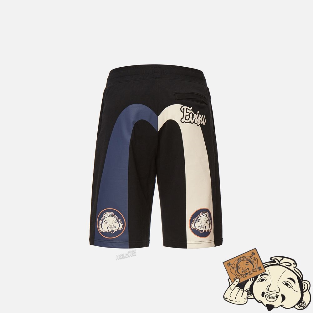 Men Evisu TWO TONE DAICOCK PRINT SWEAT SHORTS Noir | 150DPYCWH