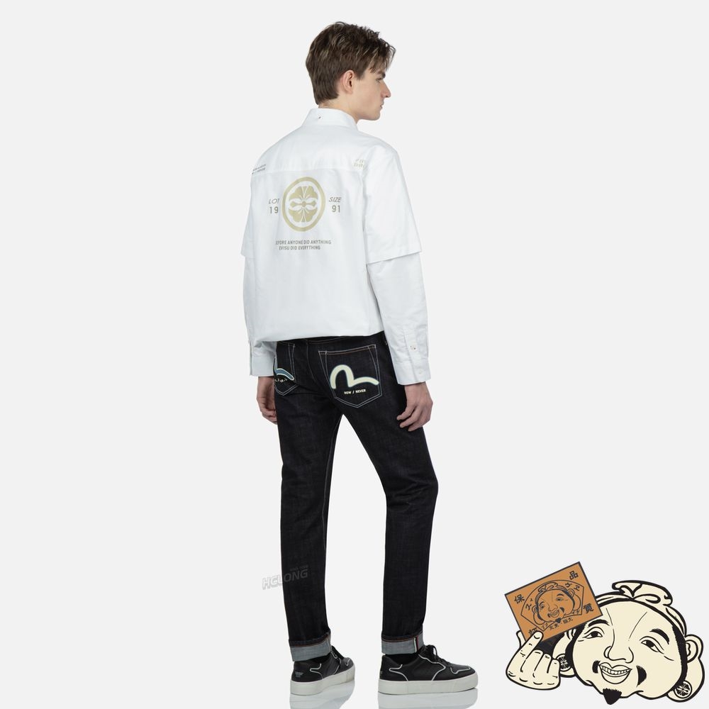 Men Evisu TWO-TONE SEAGULL CARROT-FIT DENIM JEANS #2017 Indigo | 473ZXNMVW