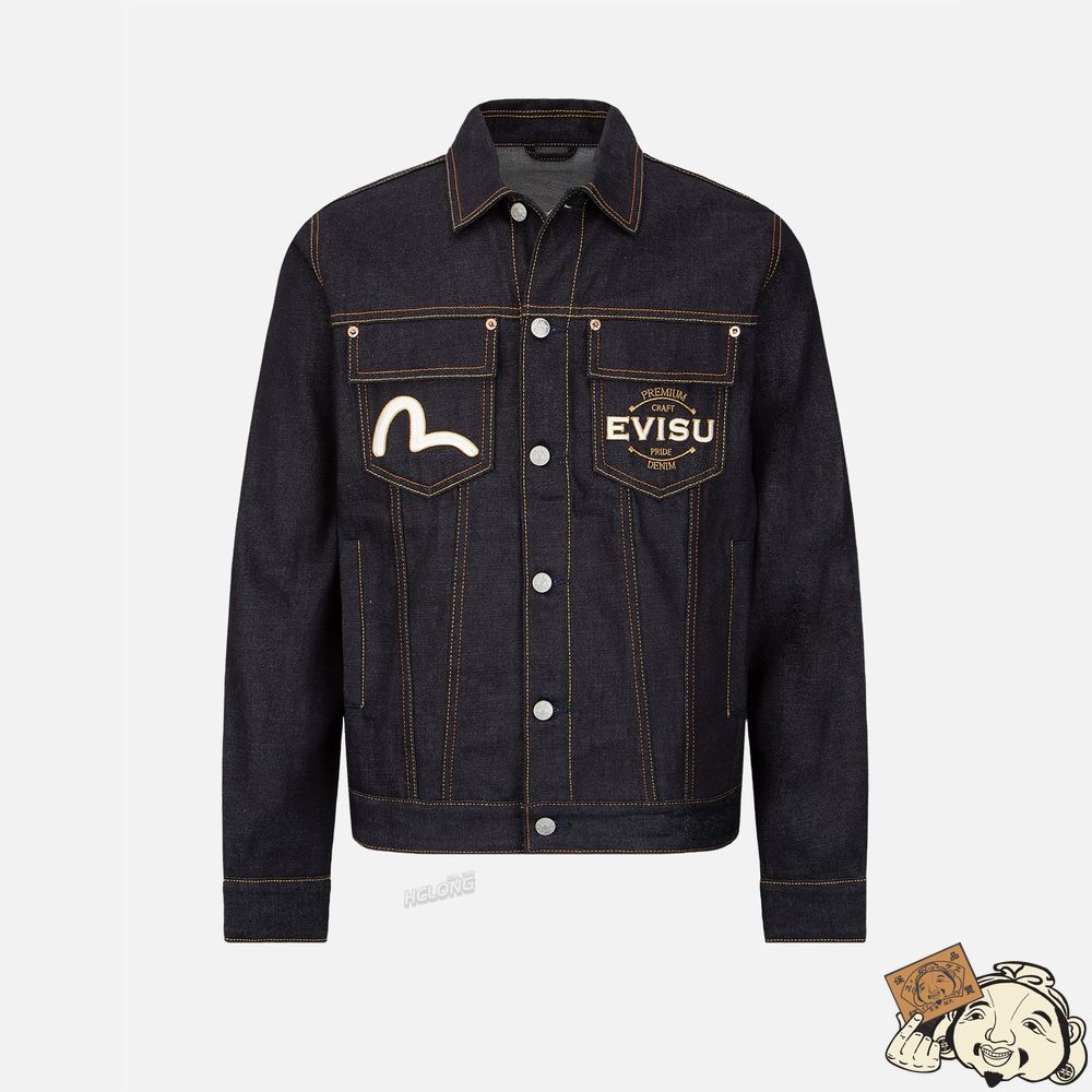 Men Evisu Tattoo Koi Daicock Embroidery Denim Jacket Indigo | 850ULVGSK