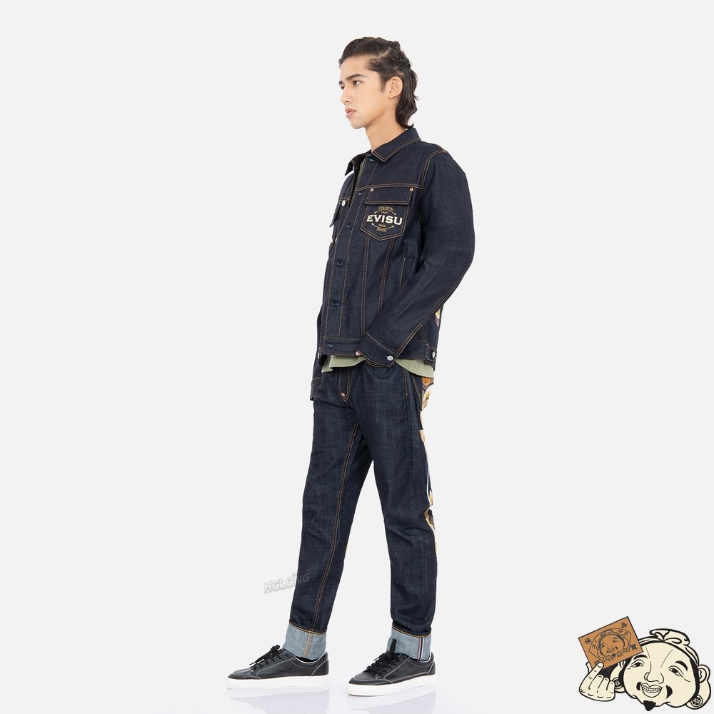 Men Evisu Tattoo Koi Daicock Embroidery Denim Jacket Indigo | 850ULVGSK