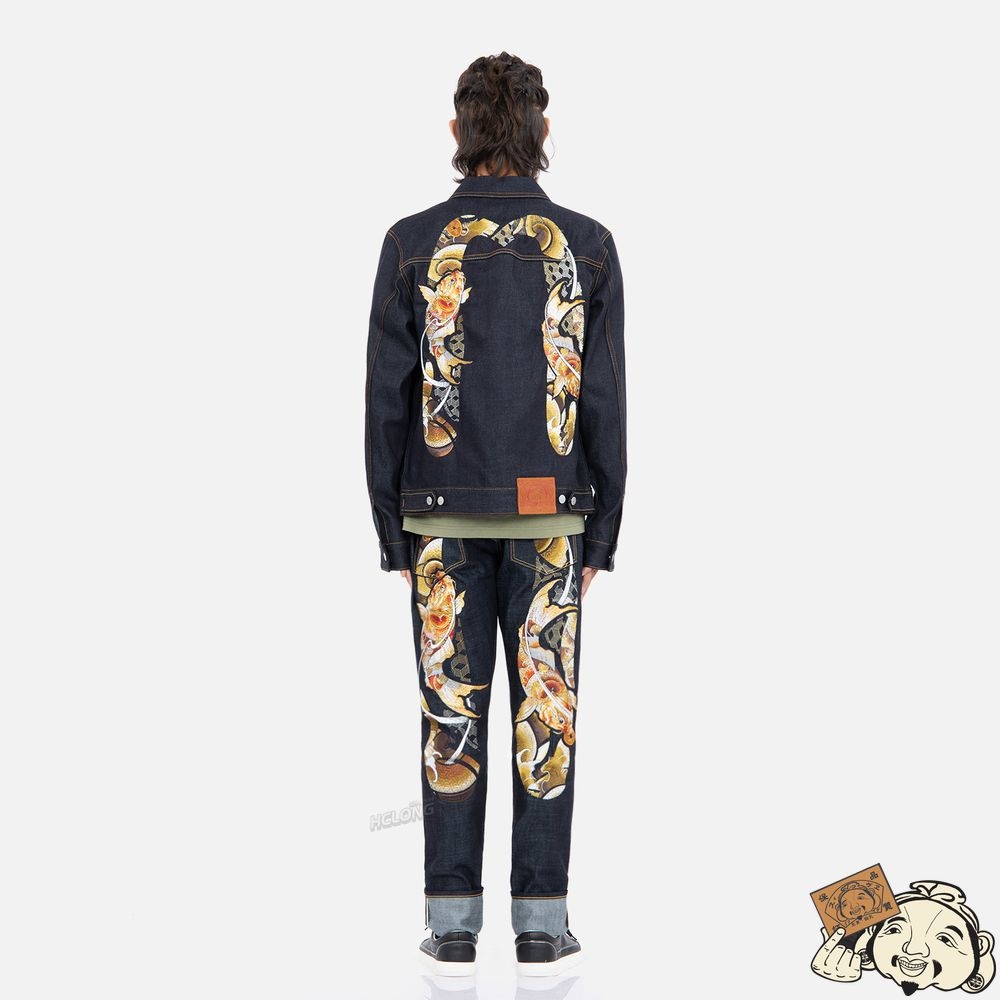 Men Evisu Tattoo Koi Daicock Embroidery Denim Jacket Indigo | 850ULVGSK