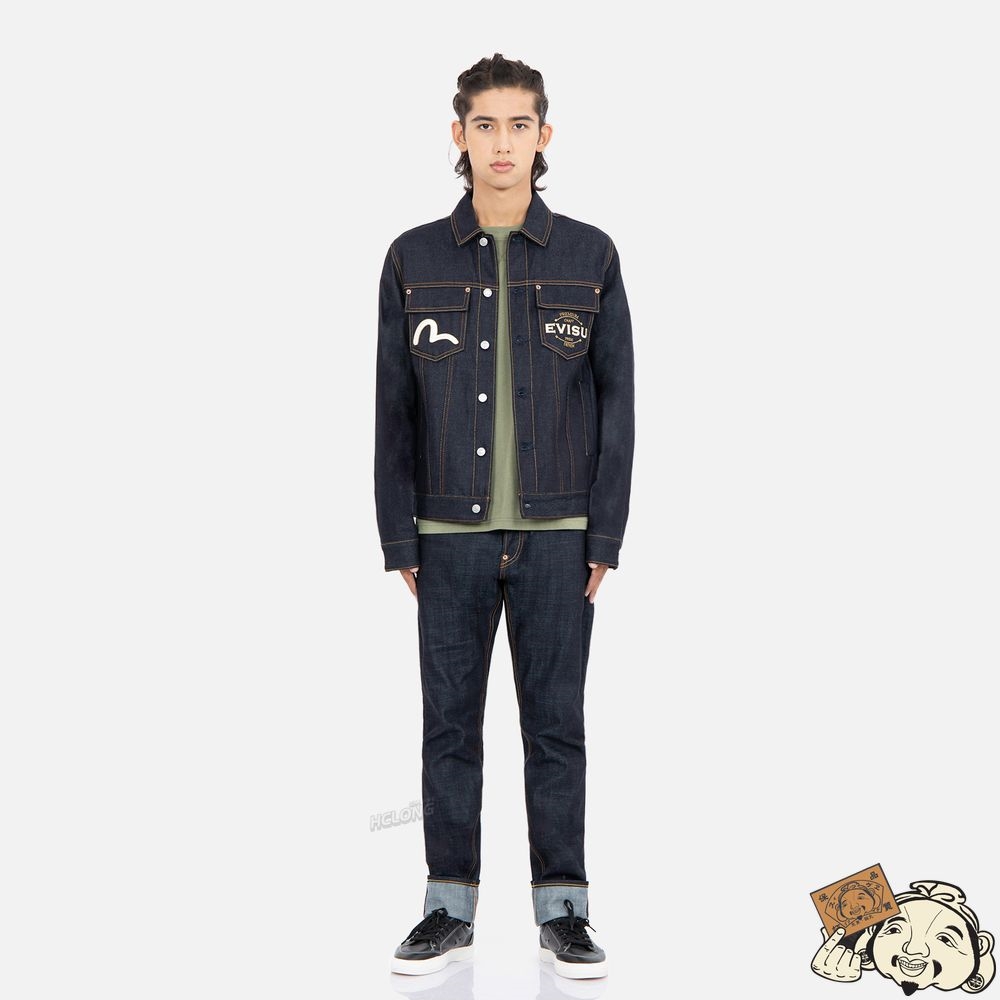 Men Evisu Tattoo Koi Daicock Embroidery Denim Jacket Indigo | 850ULVGSK