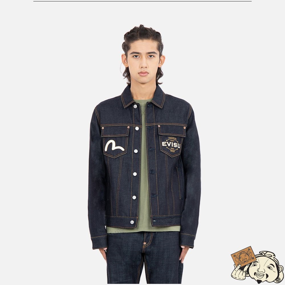 Men Evisu Tattoo Koi Daicock Embroidery Denim Jacket Indigo | 850ULVGSK