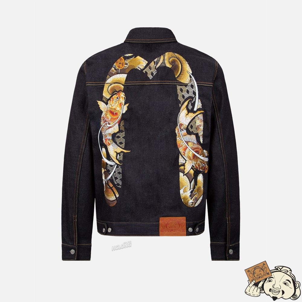 Men Evisu Tattoo Koi Daicock Embroidery Denim Jacket Indigo | 850ULVGSK