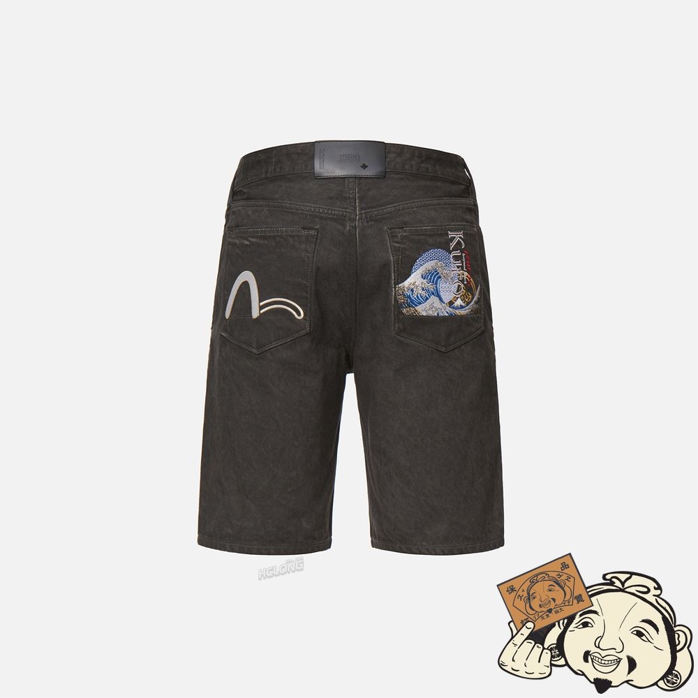 Men Evisu UKIYO-E AND SASHIKO EMBROIDERED DENIM SHORTS Grise | 647SFPDCR