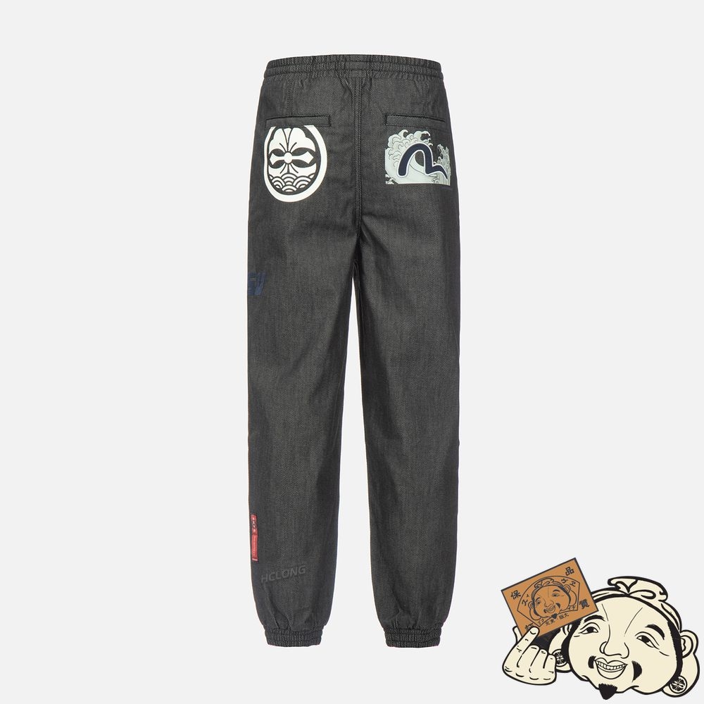 Men Evisu WAVE AND KAMON PRINT JOGGERS Noir | 560EFQLRW