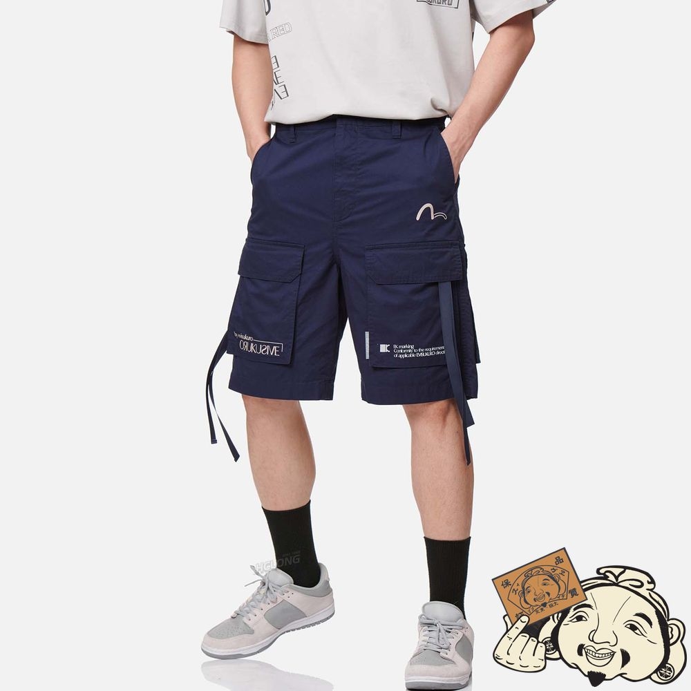 Men Evisu WEBBING STRAP CARGO SHORTS Bleu Marine | 810CLAGFE