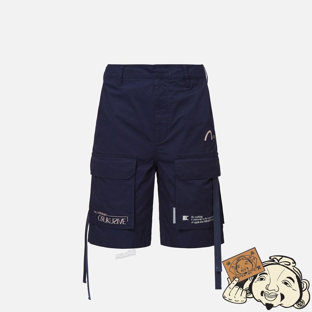 Men Evisu WEBBING STRAP CARGO SHORTS Bleu Marine | 810CLAGFE