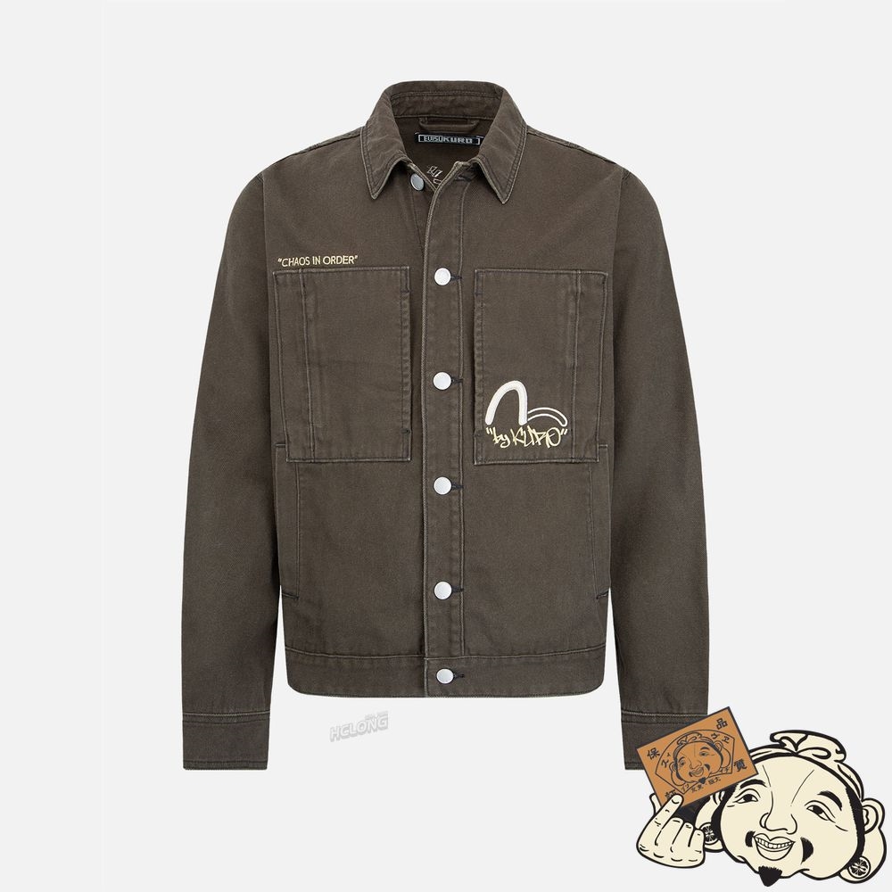 Men Evisu WORKER POCKETS DENIM JACKET CHARCOAL | 382GIMYVX