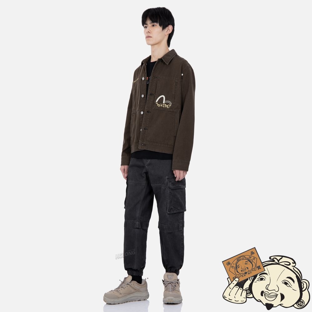 Men Evisu WORKER POCKETS DENIM JACKET CHARCOAL | 382GIMYVX