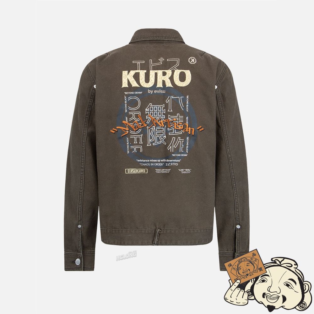 Men Evisu WORKER POCKETS DENIM JACKET CHARCOAL | 382GIMYVX