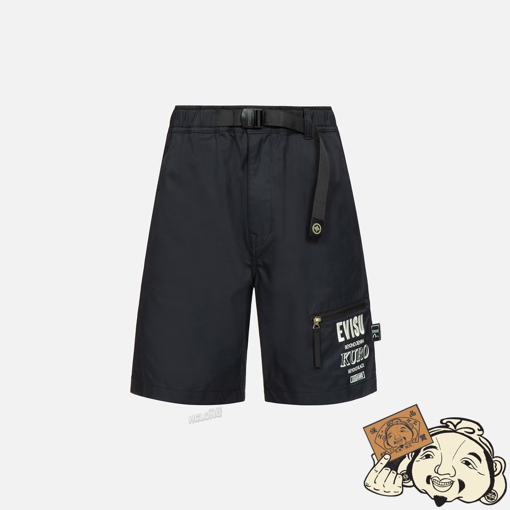 Men Evisu WORK SHORTS WITH ZIPPED POCKET Noir | 436TXOVKG