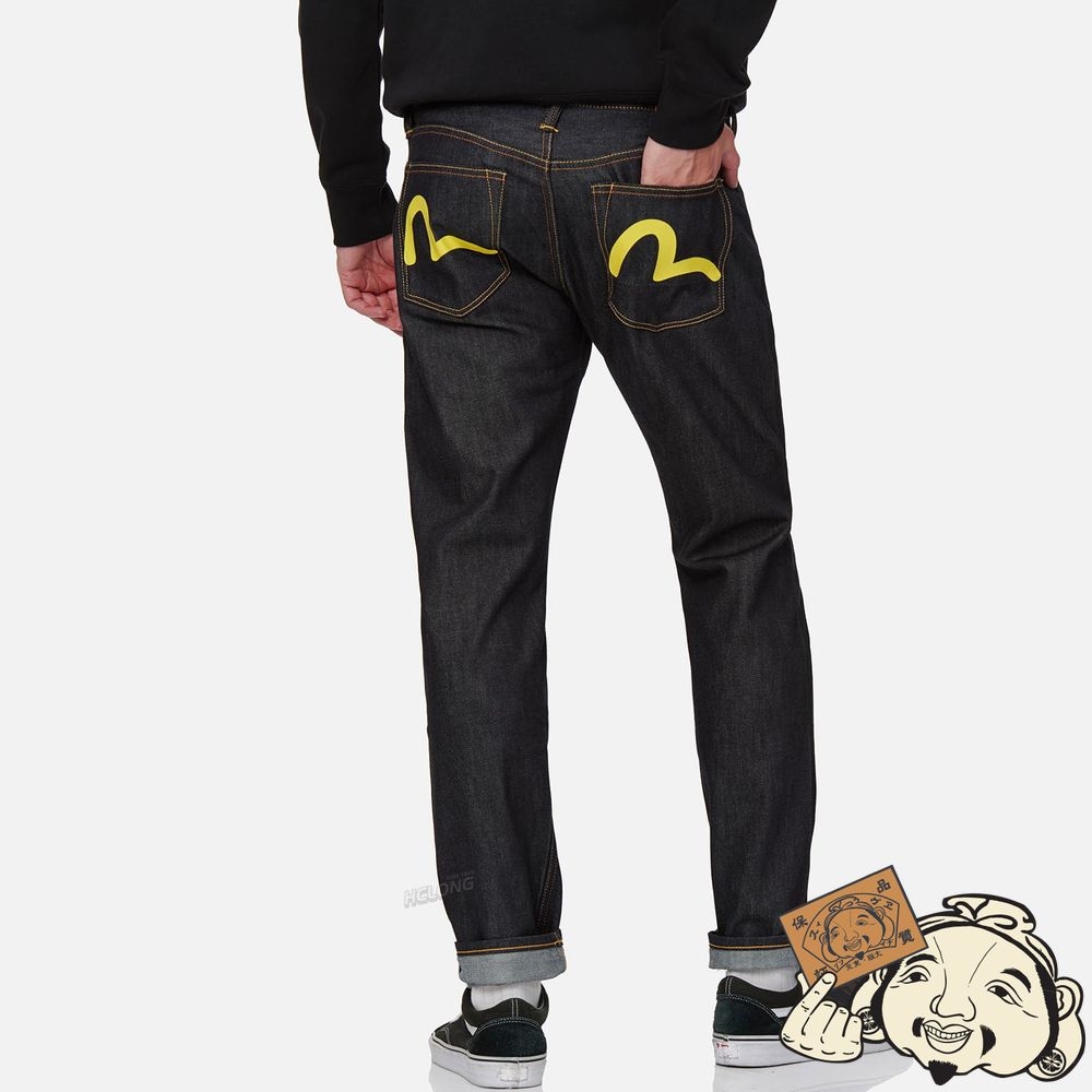 Men Evisu YELLOW SEAGULL CARROT FIT RAW DENIM JEANS #2017 Indigo | 871UDIBAY