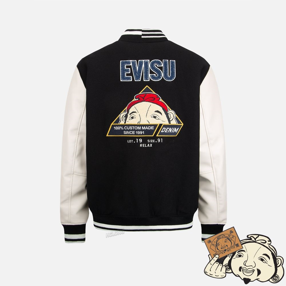 Men Evisu “HIDE-AND-SEEK” GODHEAD APPLIQUÉ BASEBALL JACKET Noir | 345COVSEB