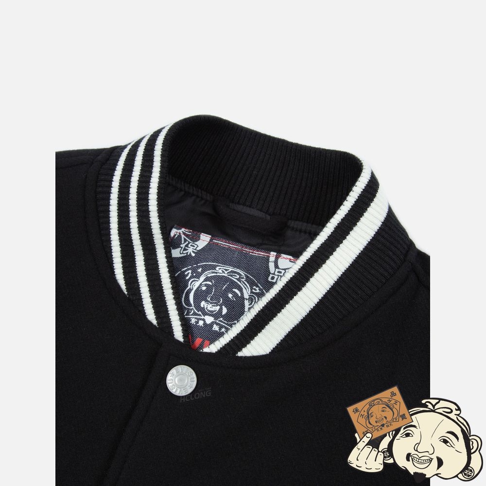 Men Evisu “HIDE-AND-SEEK” GODHEAD APPLIQUÉ BASEBALL JACKET Noir | 345COVSEB