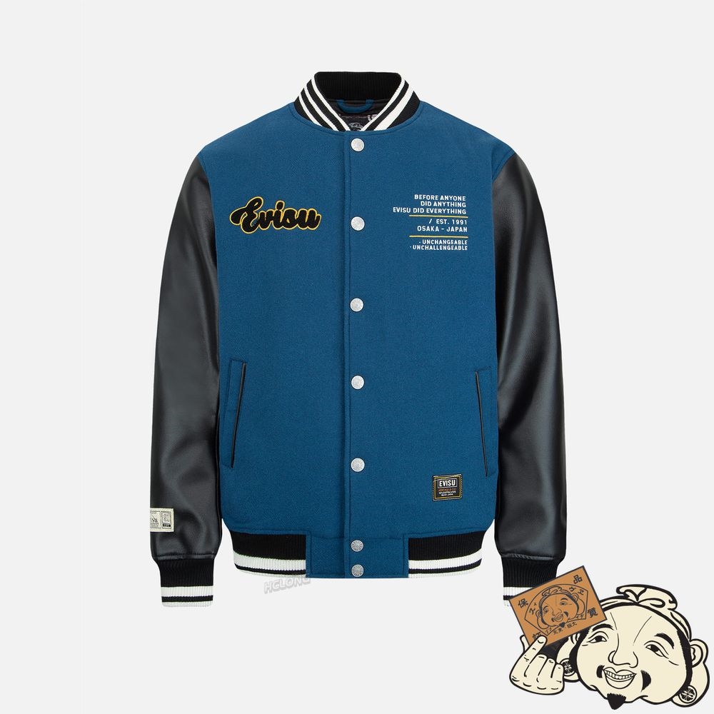 Men Evisu “HIDE-AND-SEEK” GODHEAD APPLIQUÉ BASEBALL JACKET Paon | 741KOAESU