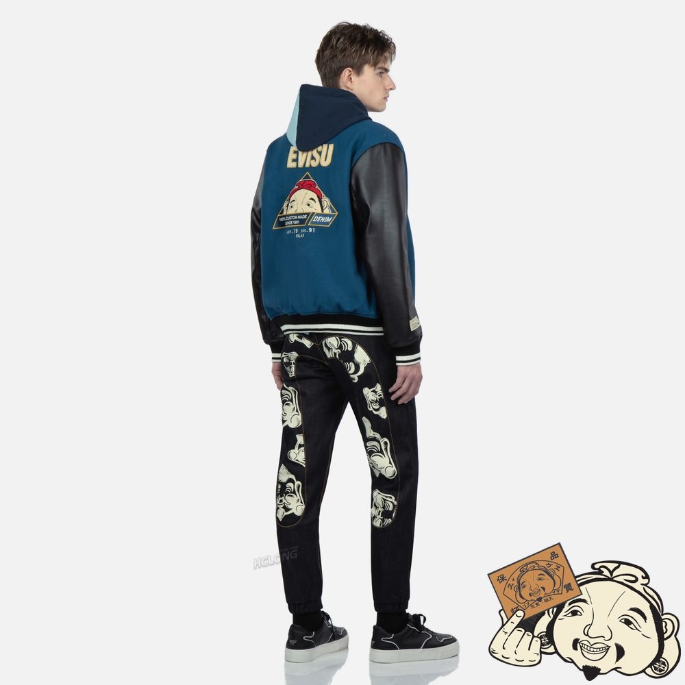 Men Evisu “HIDE-AND-SEEK” GODHEAD APPLIQUÉ BASEBALL JACKET Paon | 741KOAESU