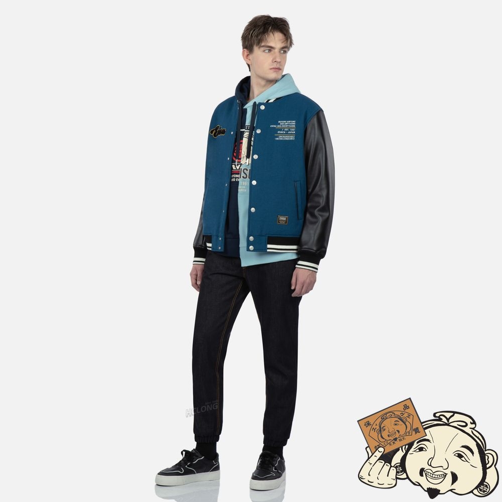 Men Evisu “HIDE-AND-SEEK” GODHEAD APPLIQUÉ BASEBALL JACKET Paon | 741KOAESU