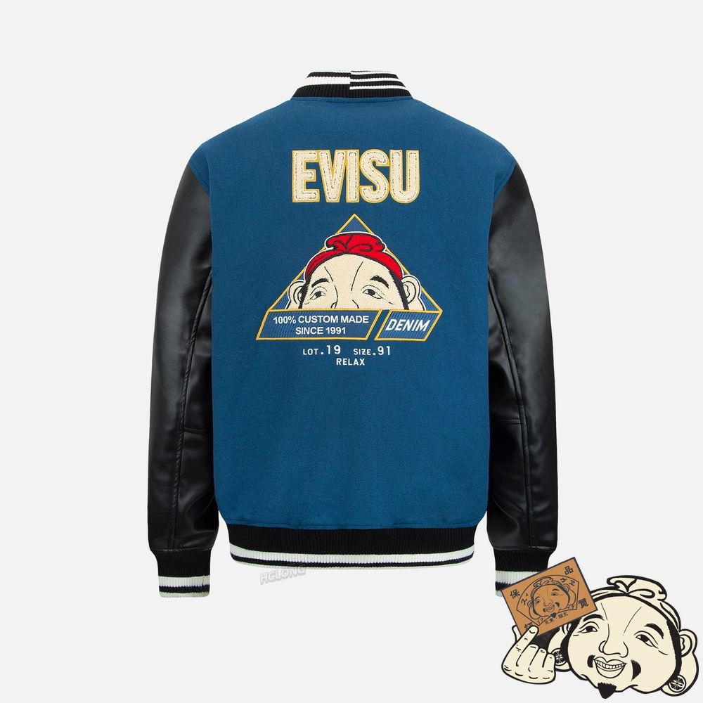 Men Evisu “HIDE-AND-SEEK” GODHEAD APPLIQUÉ BASEBALL JACKET Paon | 741KOAESU