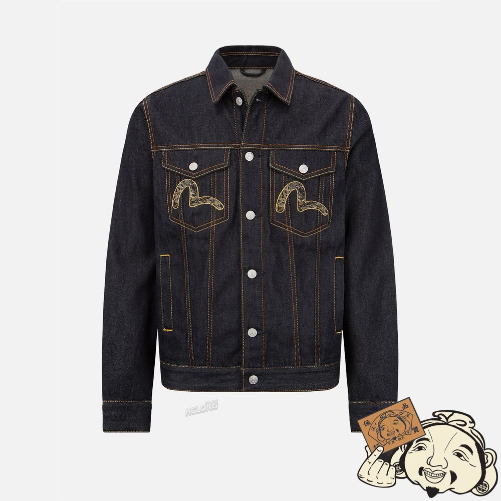 Men Evisu “THE GOD OF FORTUNE RIDING WAVES” EMBROIDERY DENIM JACKET Indigo | 178CPGEDA