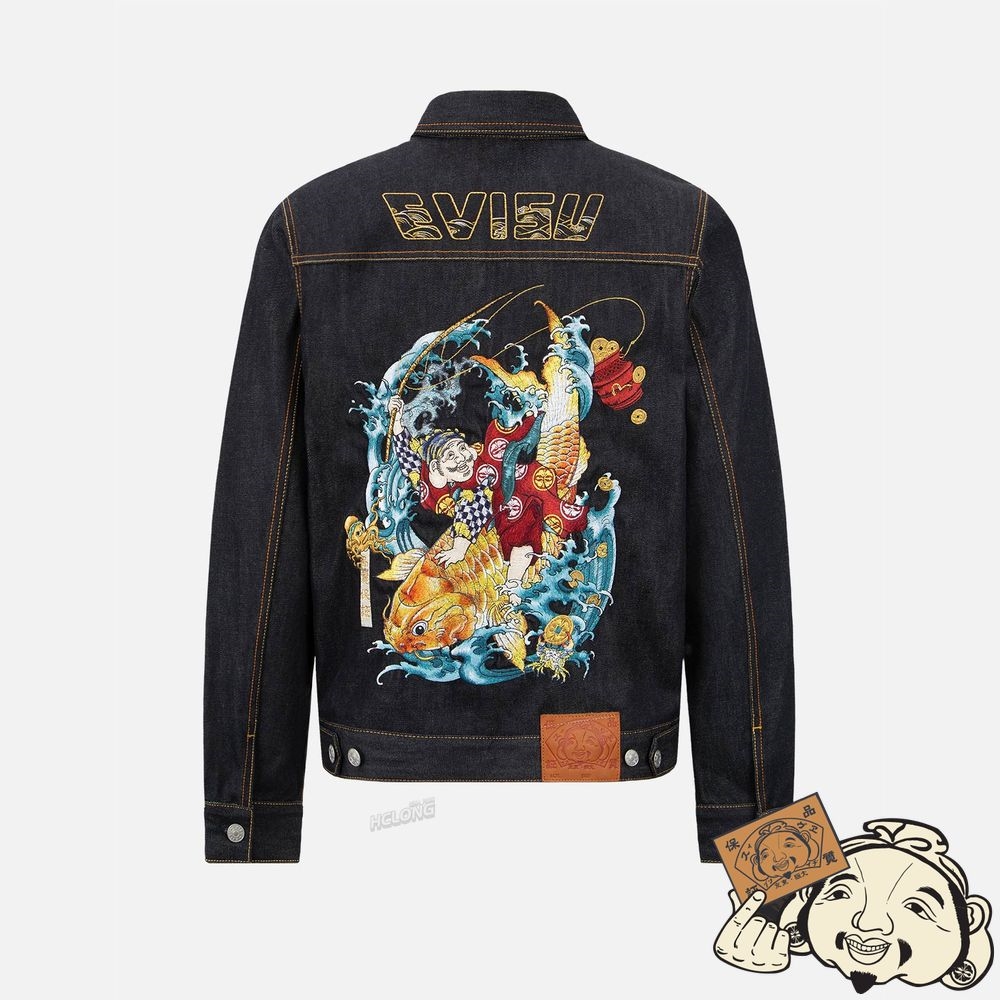 Men Evisu “THE GOD OF FORTUNE RIDING WAVES” EMBROIDERY DENIM JACKET Indigo | 178CPGEDA