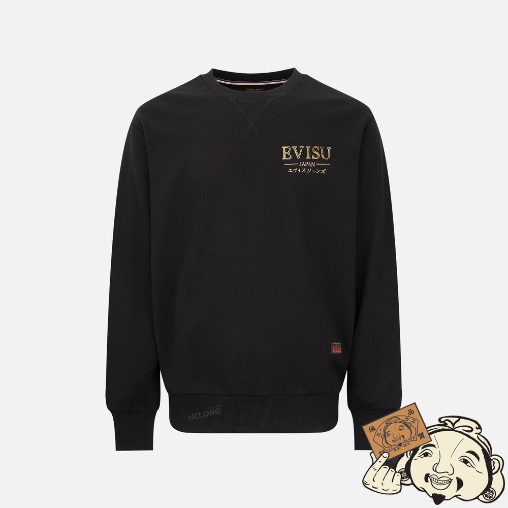 Men Evisu “THE GOD OF FORTUNE RIDING WAVES” 3D DAICOCK PRINT SWEATSHIRT Noir | 248NODAQI