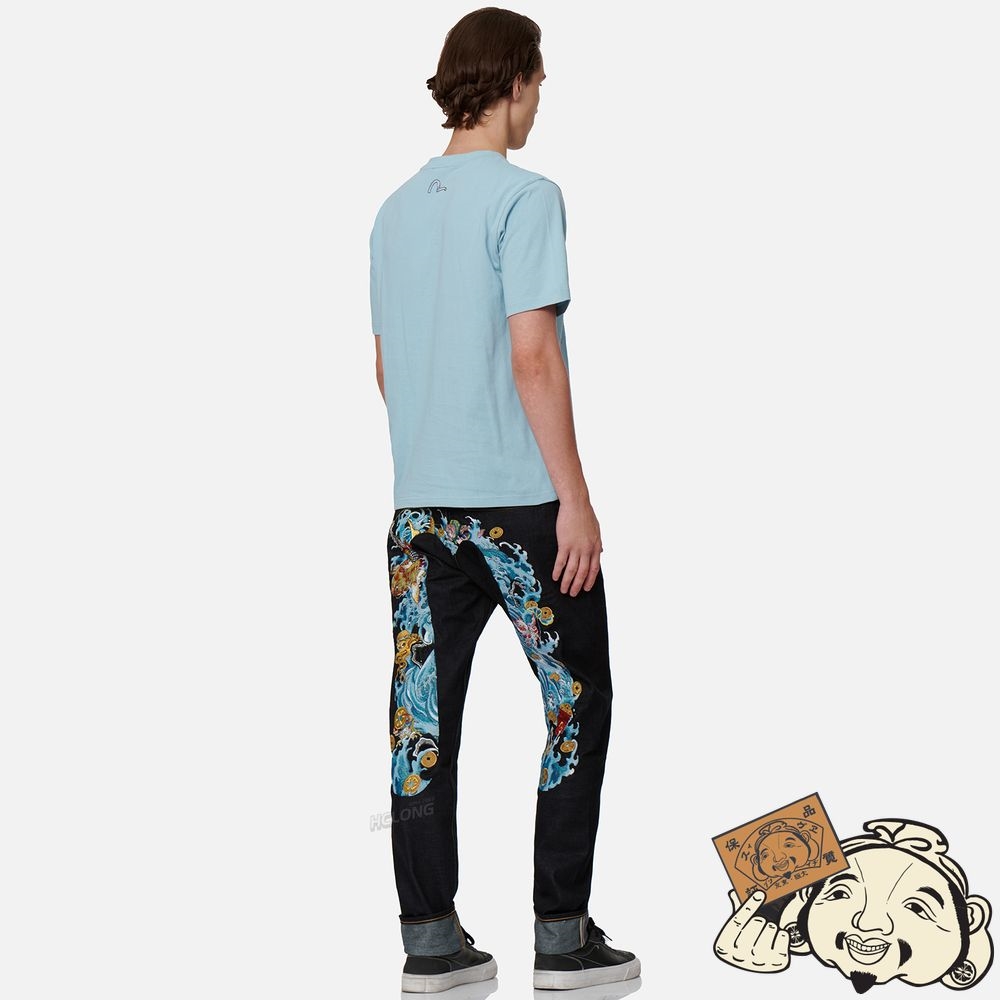Men Evisu “THE GOD OF FORTUNE RIDING WAVES” DAICOCK EMBROIDERY CARROT-FIT JEANS #2017 Indigo | 314PZYNWR