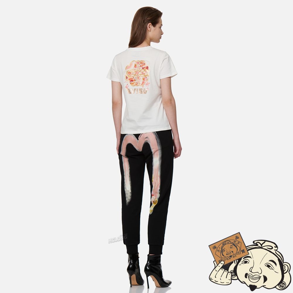 Women Evisu 2-LAYER HAND-BRUSHED DAICOCK FOIL PRINT SWEATPANTS Noir | 275YFNBKQ