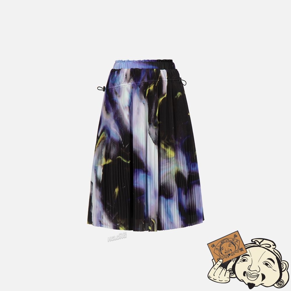 Women Evisu ABSTRACT PRINT PLEATED FRONT SKIRT Noir | 641CTNMWB