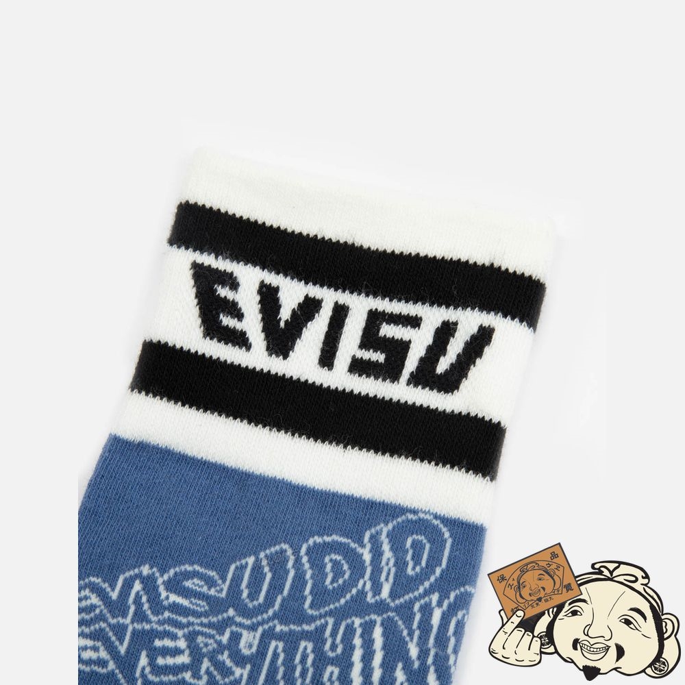 Women Evisu ALLOVER DARUMA JACQUARD LONG SOCKS Bleu | 253VHOBJW